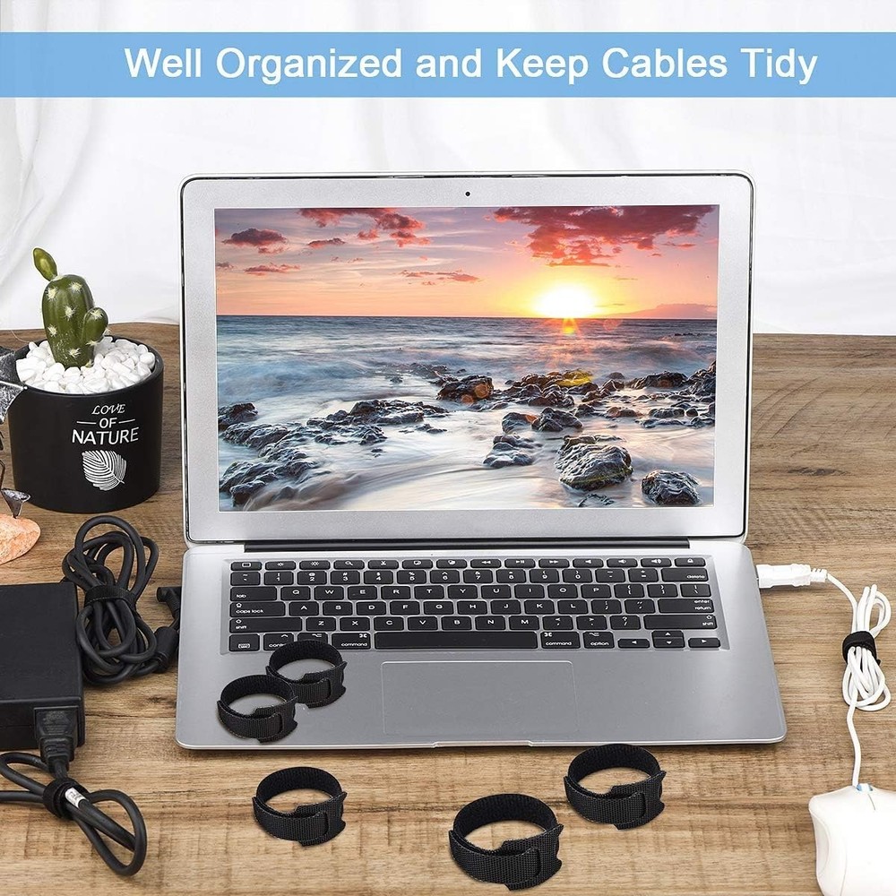 60 Pack 6" Reusable Cable Ties Hook Loop Cord Straps Wire Management Organizer
