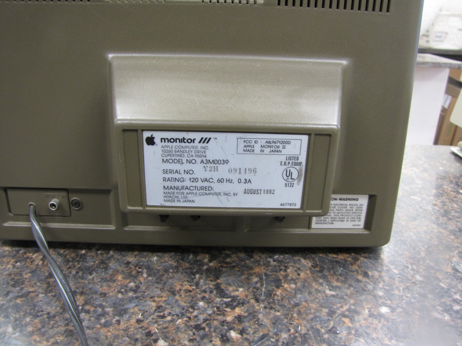 Vintage Apple Monitor III CRT Green Monochrome A3M0039 as-is