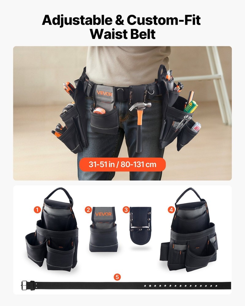 Comfortable 31-51in Utility Work Belt with 18 Organized Pockets