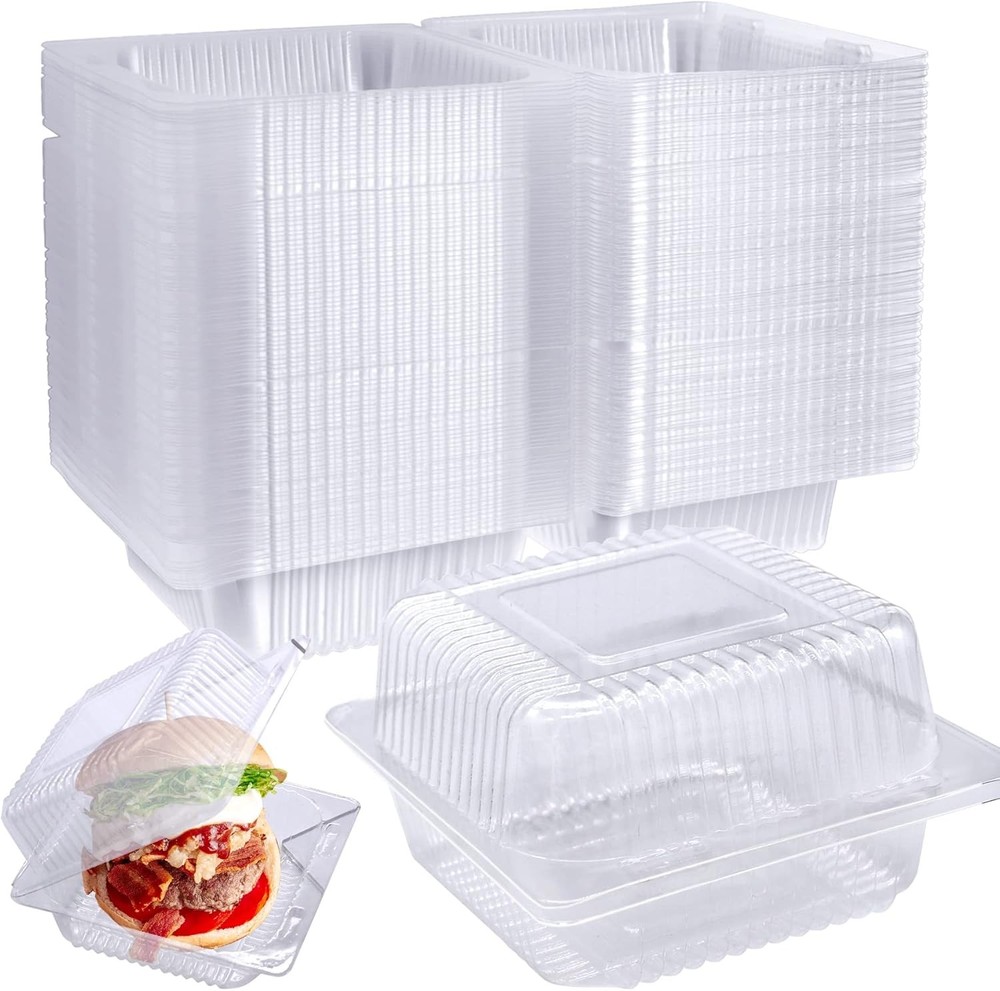 Clear Hinged Plastic Containers with Lids 100 Pcs Cake