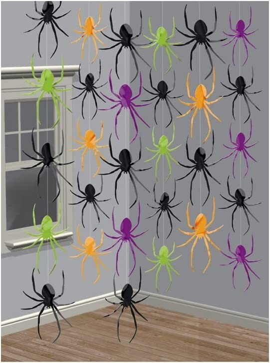 Halloween Hanging Spider Decorations x6 pieces