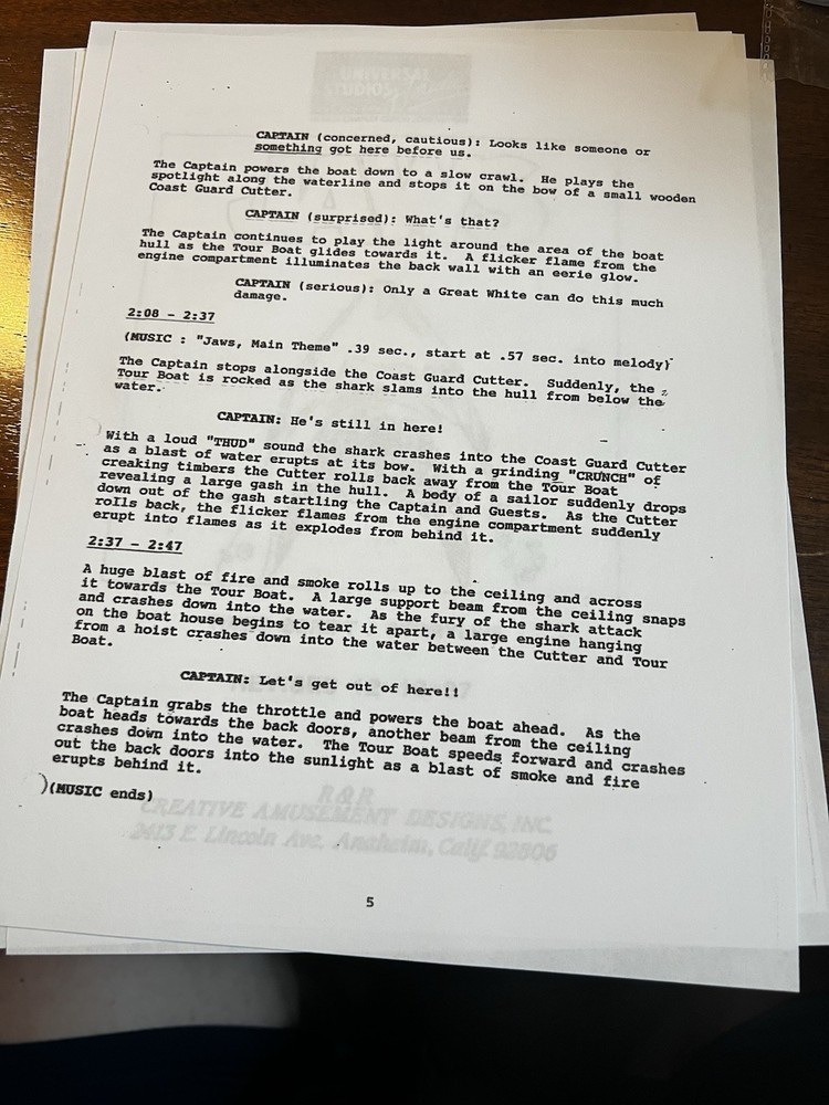 Jaws the Ride Operators Script Original ride version revised Universal Orlando
