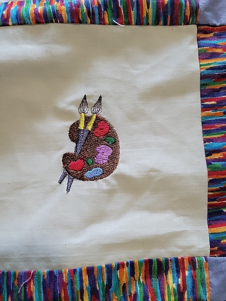 Machine stitched Patchwork Quilt Top Machine Embroidered Squares Sewing Themed