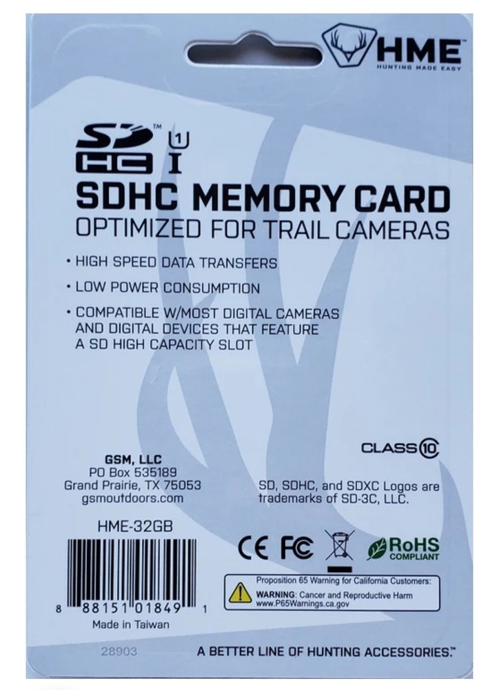 HME 32GB SDHC Memory Card for Trail Cameras Optimized for Universal Use