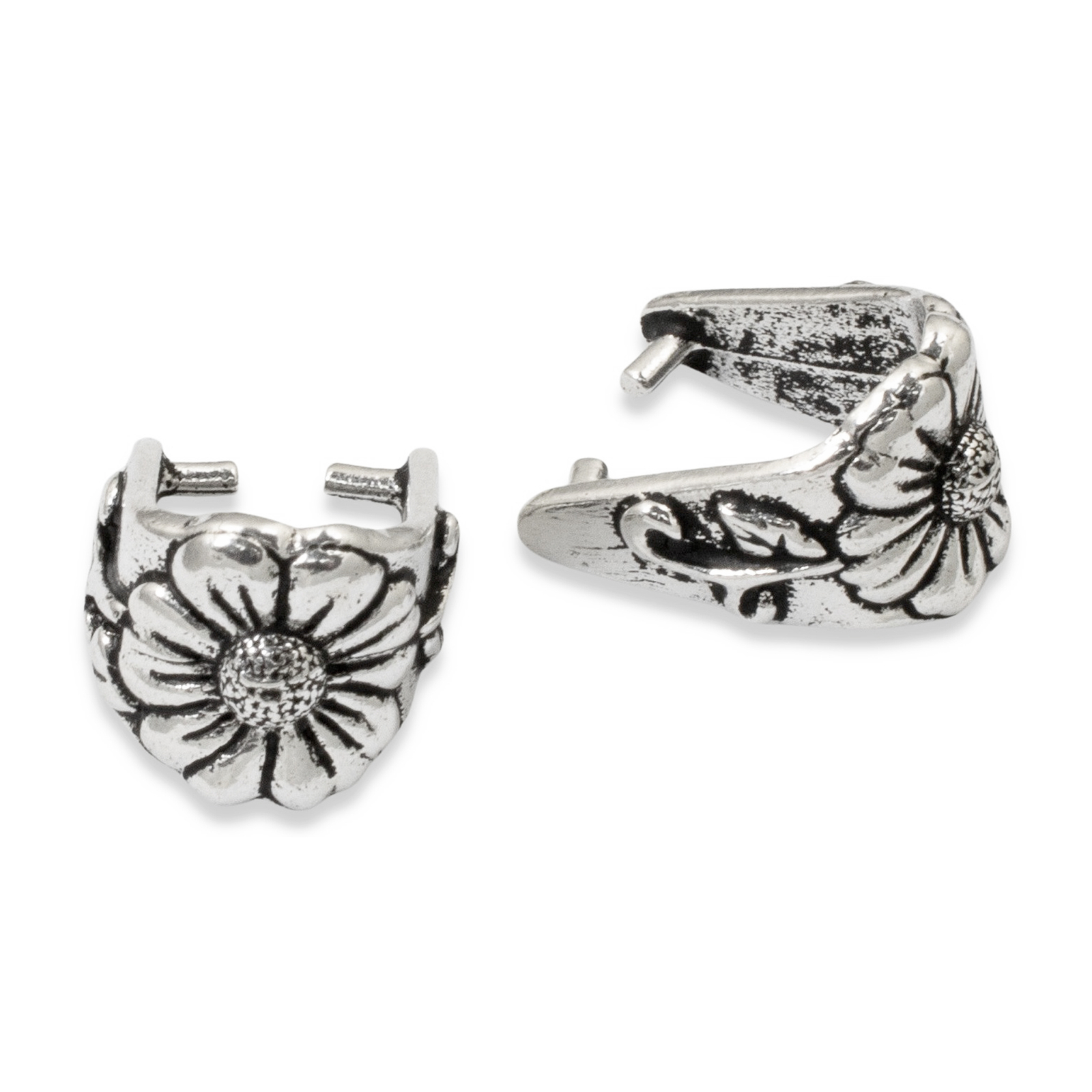 2 Silver Blossom Pinch Bails - TierraCast Vintage Style Pendant Holder