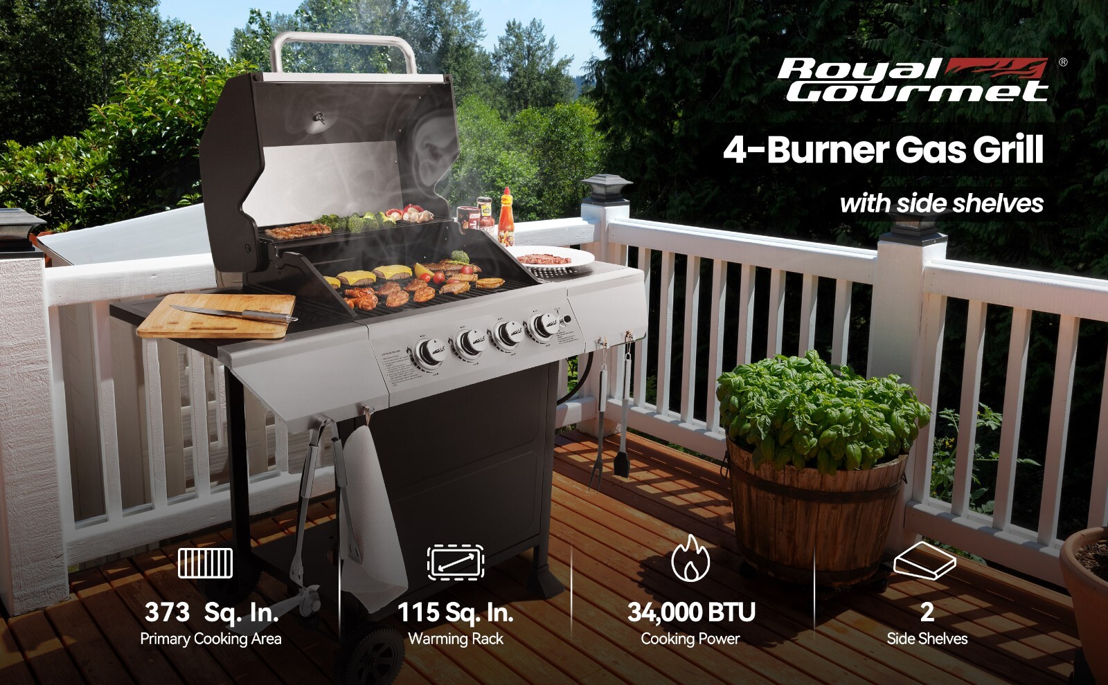 Royal Gourmet 4-Burner Propane Gas Grill with Stainless Steel Upper Lid Outdoor
