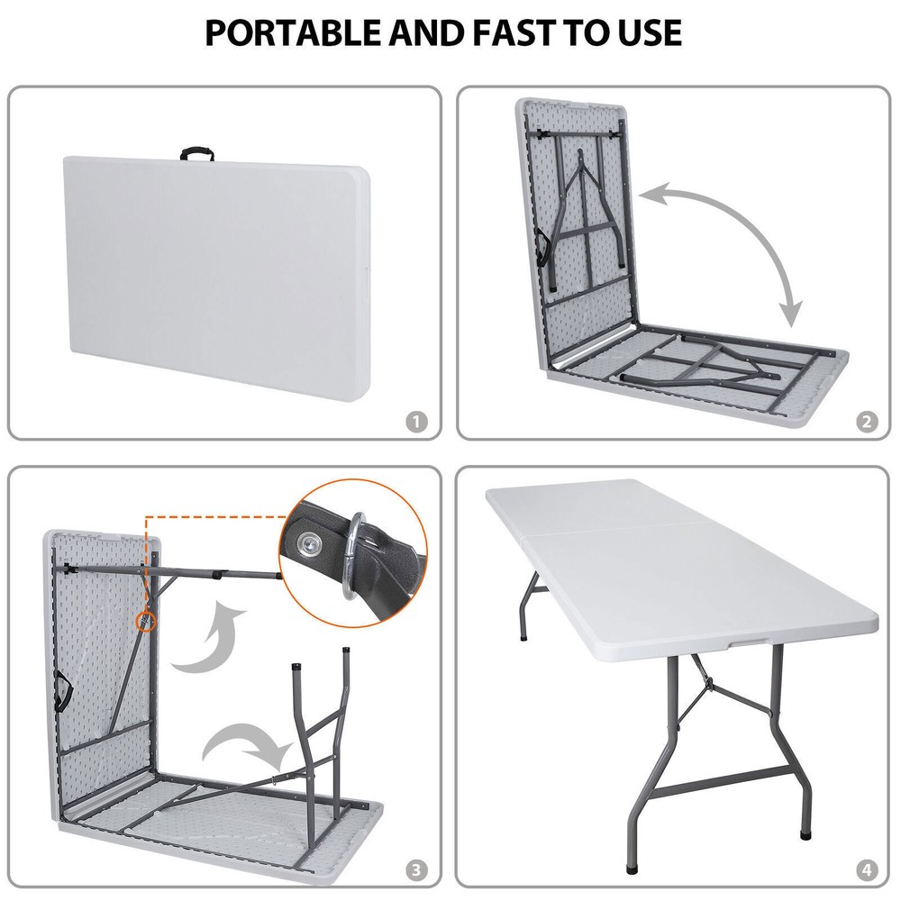 2PCS Folable Table 8FT Dining Table w/Handle Lock Picnic Camping Table Outdoor