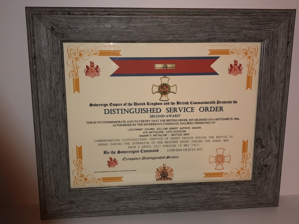 DISTINGUISHED SERVICE ORDER 2ND AWARD [UK] COMMEMORATIVE CERTIFICATE ~ Type 1