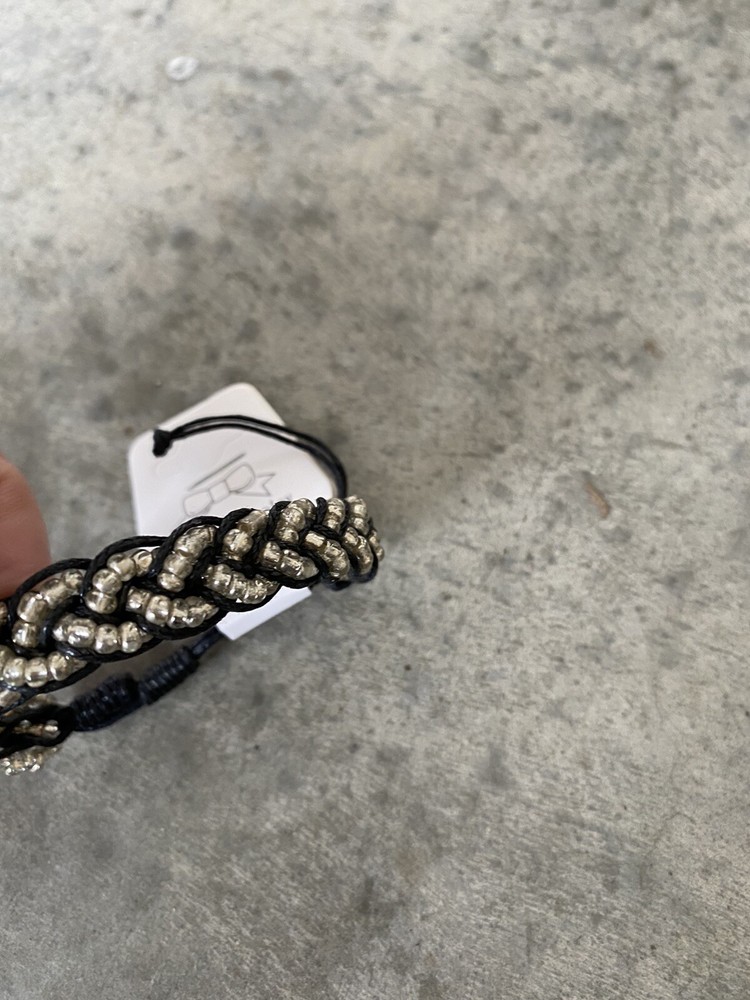 Artisan Black Silver Beaded Woven Braided Bracelet