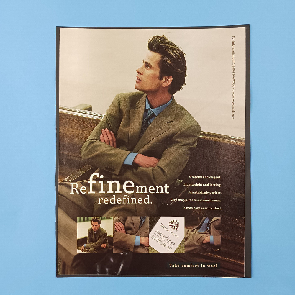 1998 Woolmark Refinement Redefined Wool Print Advertisement