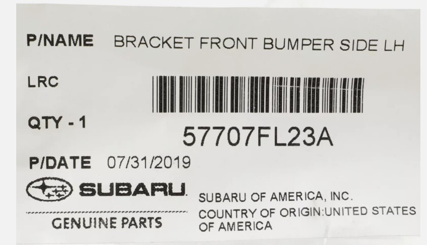 2017-2023 Impreza Front Driver Side Bumper Bracket Guide Support 57707FL23A OEM