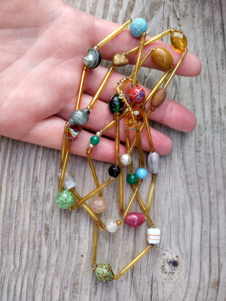Vintage long glass necklace