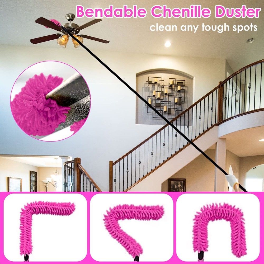 15PCS Microfiber Duster with100-inch Extension Pole & 12 PCS Microfiber Duste...