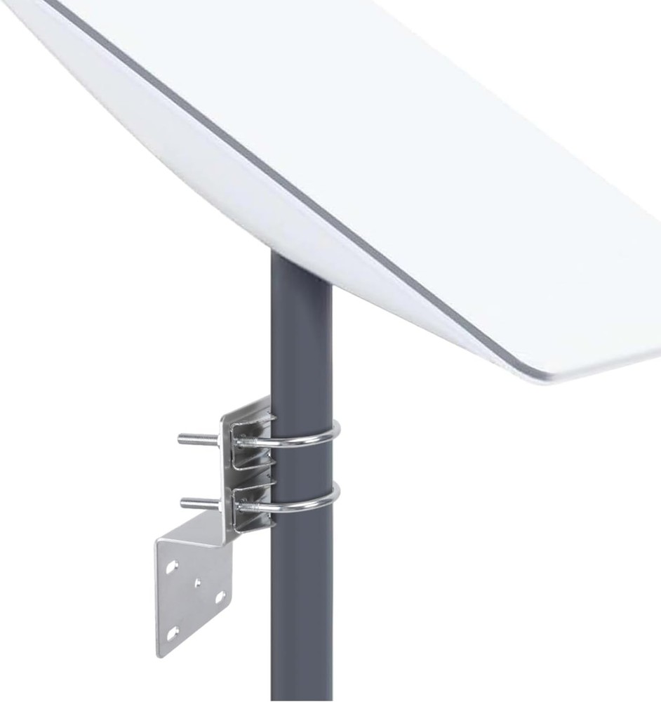 Durable 2-Pc Antenna Pole Mount Bracket with Double U Bolt Clamp, Silver Finish