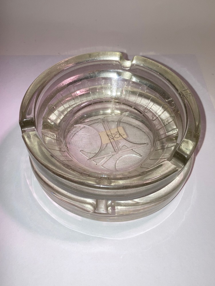 Pair Retro Hilton Hotel Glass Ashtrays