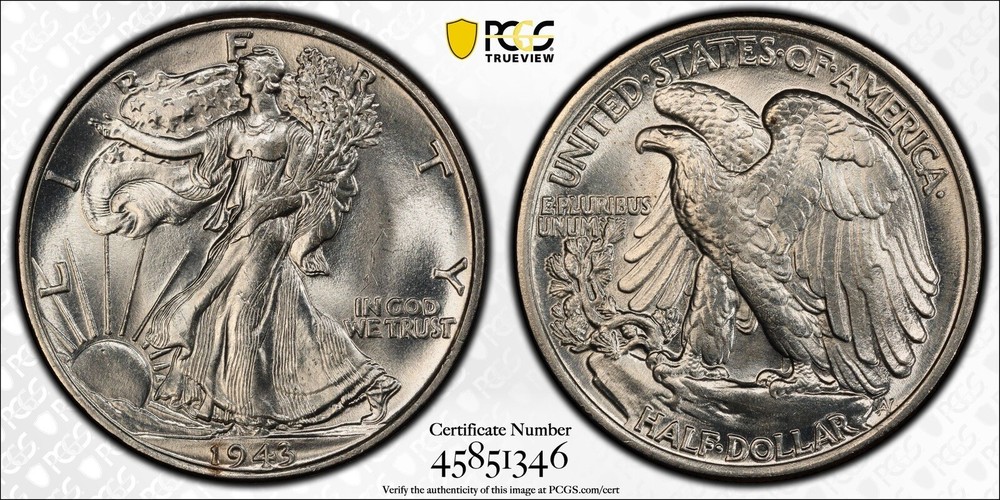 1943 WALKING LIBERTY HALF PCGS MS 65 BEAUTIFUL LUSTER