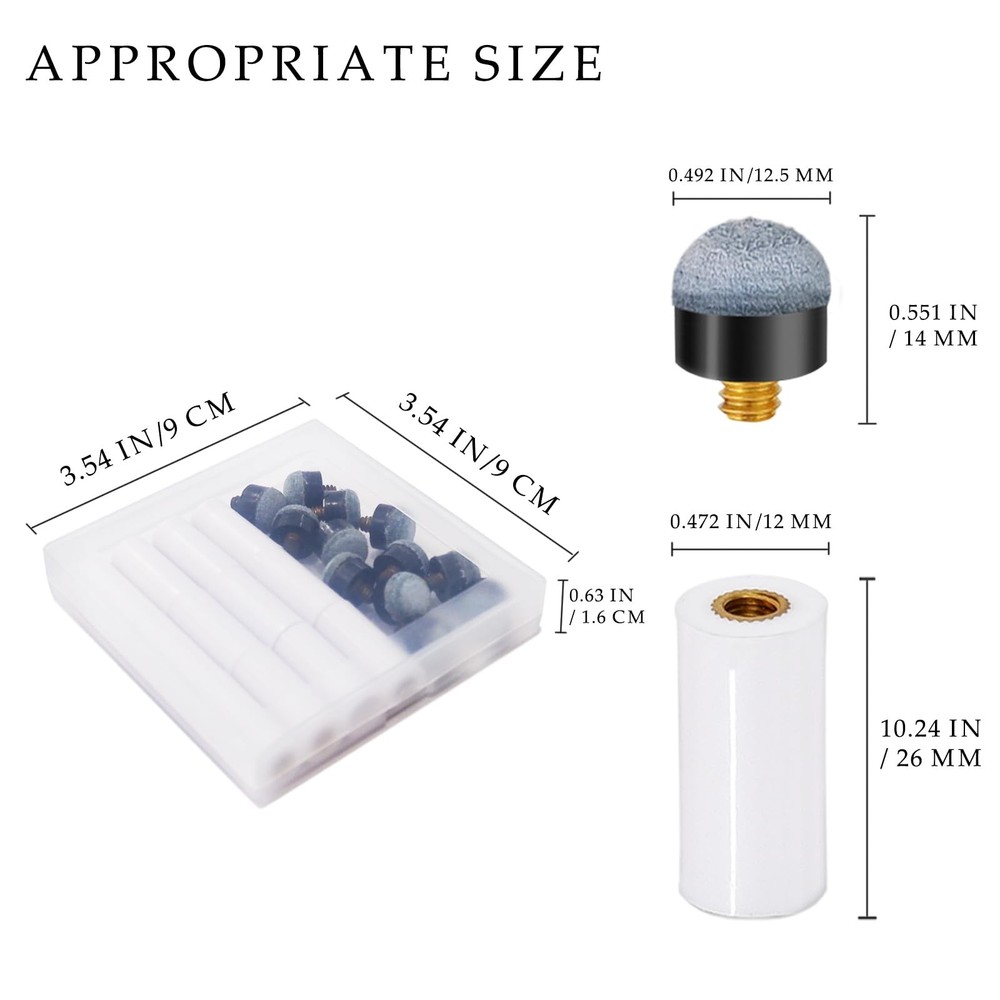 HUIESON 12 Sets 12mm Pool Cue Tips Replacement Kit, Includes Blue WHITE-BLUE