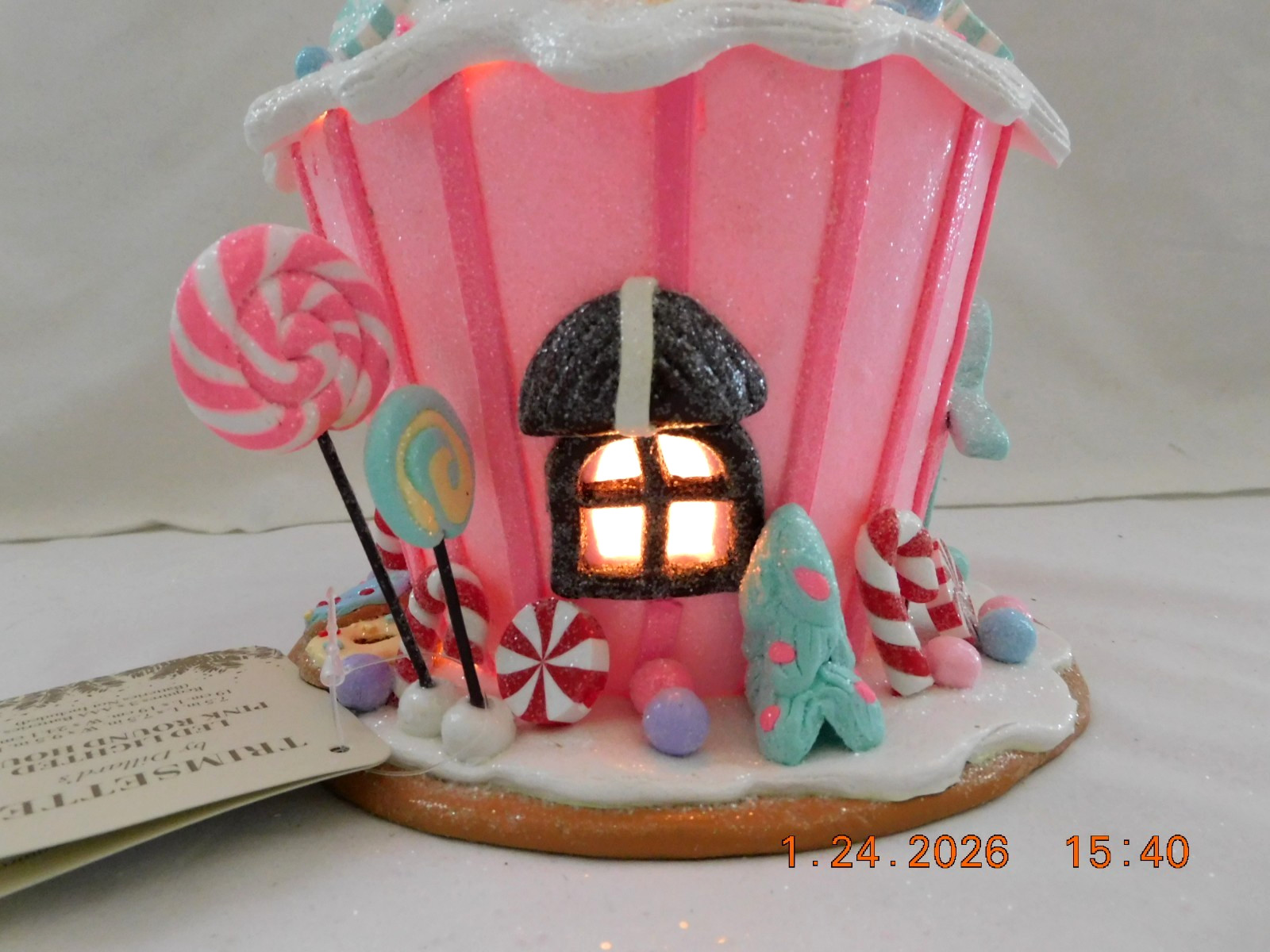 New 2025 Trimsetter Gingerbread Light Up LED "Round Pink House" 9.5"T x 7.5"