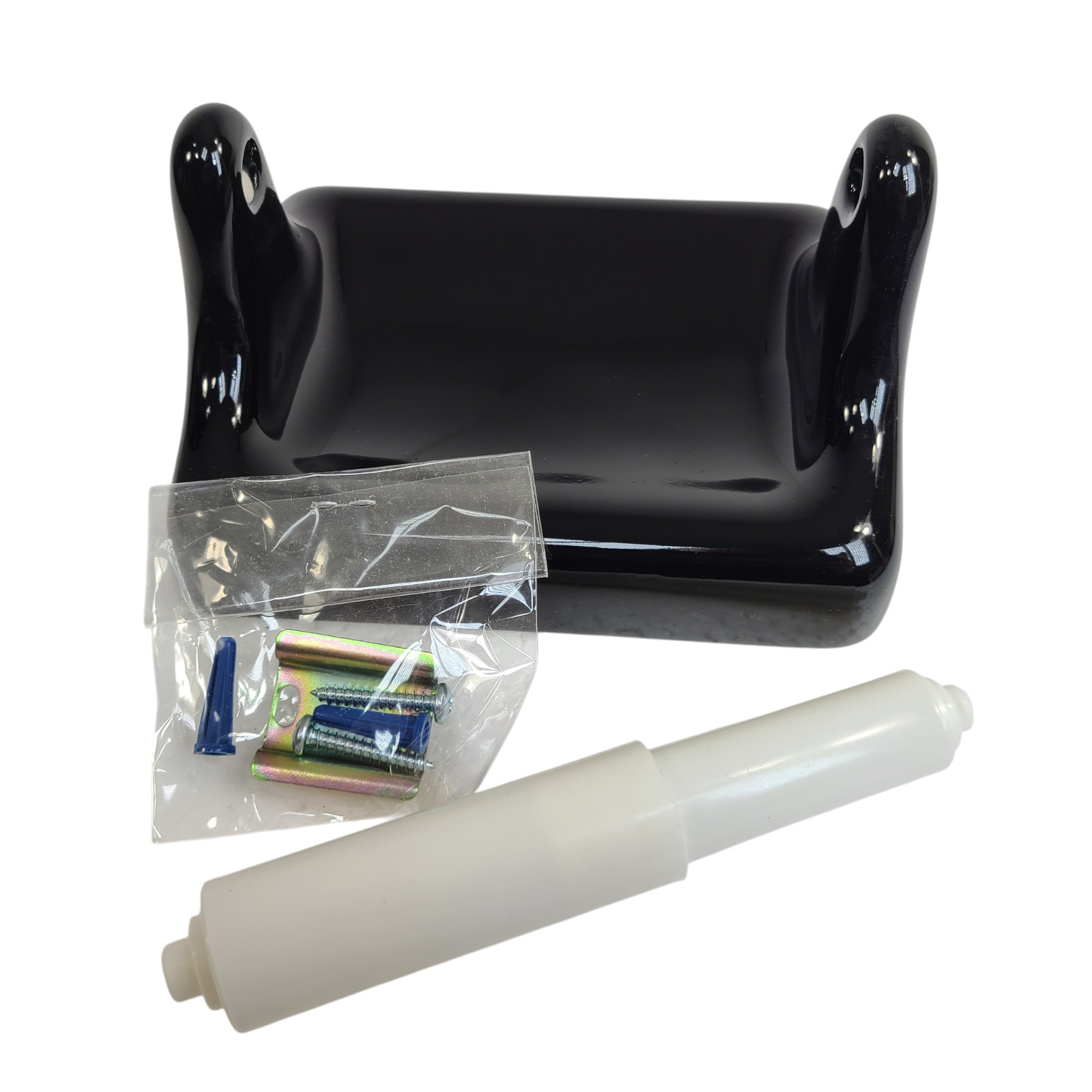 Vintage Black Ceramic TP Toilet Paper Holder Screw in Drywall Mid Century Modern