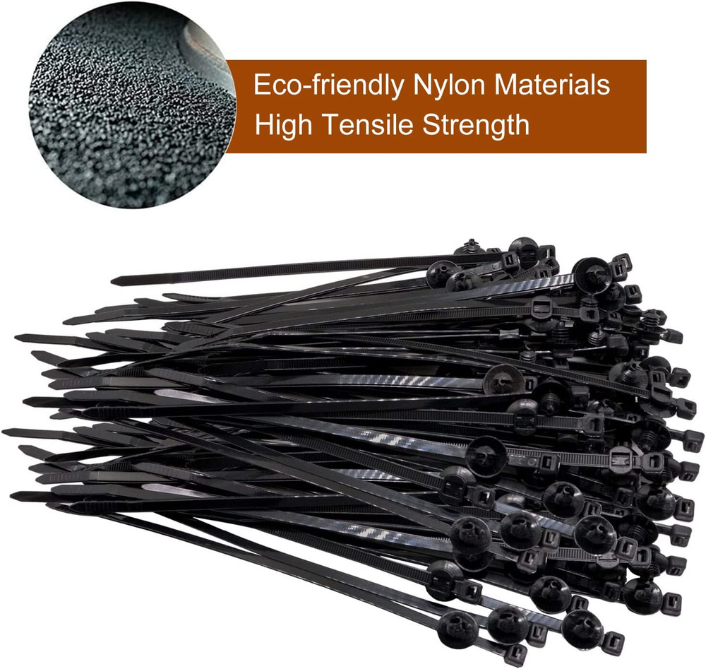 Cable Zip Ties with Retainer 8" Wire Clip Holder Adjustable Self Locking 100Pack