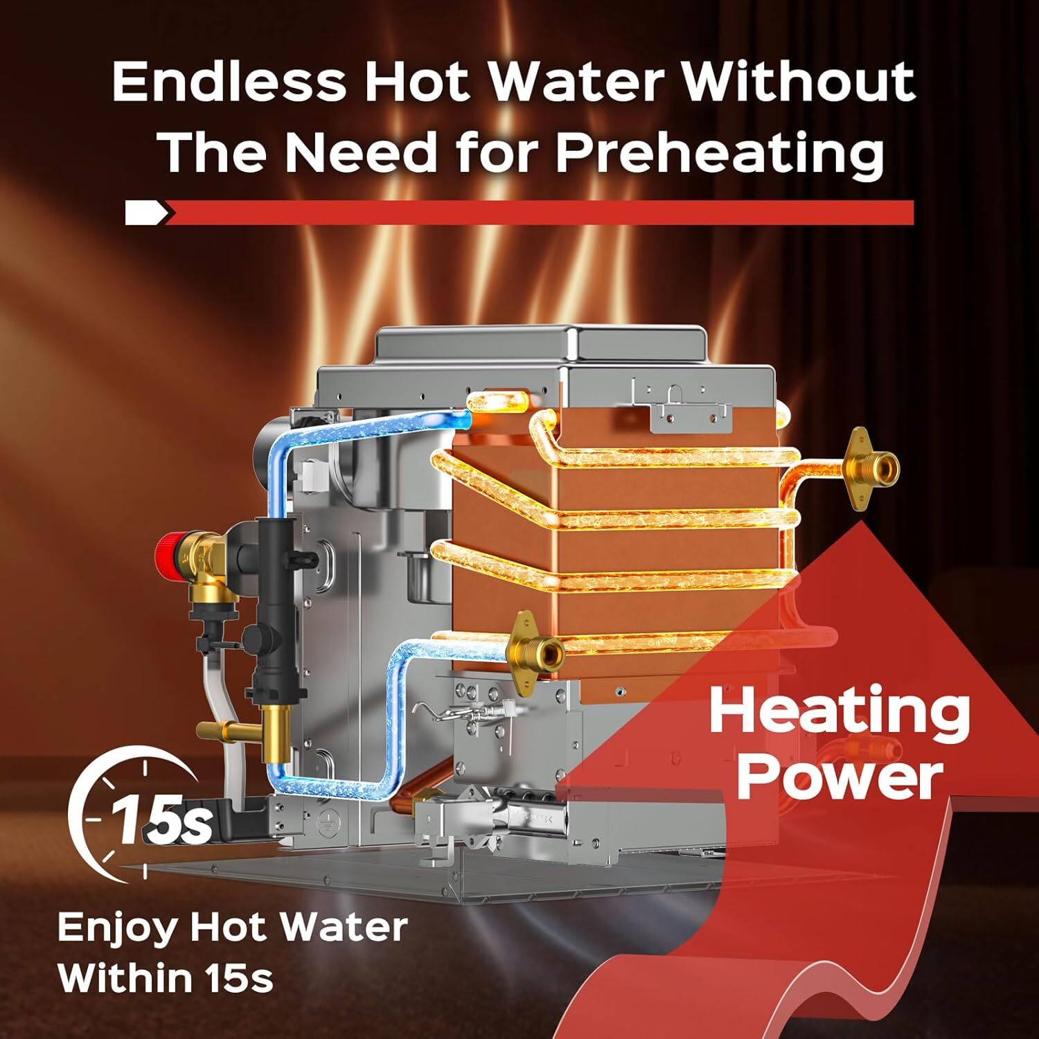 RVPart Pro RV Tankless Water Heater Propane with 15 x 15 in Black Door 12V USED