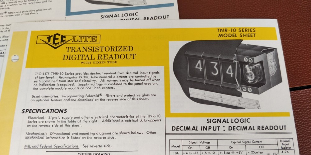 1963 TEC Digital Readout ~ Spec sheets ~ Transistor Electronics Corp TNR-10 -30