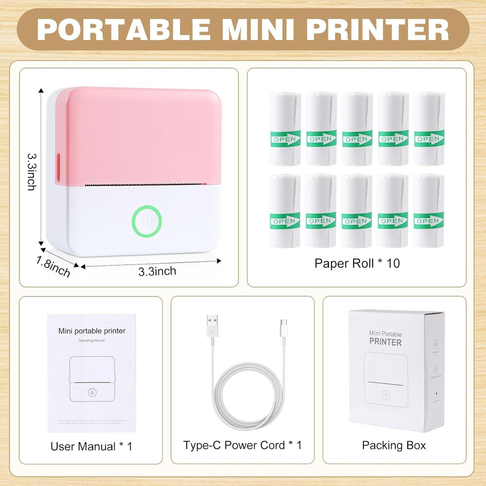 SLOK Thermal Mini Printer, Portable Inkless Bluetooth Sticker Maker with 10 Roll