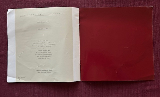United Connoisseur Class Menu 1992