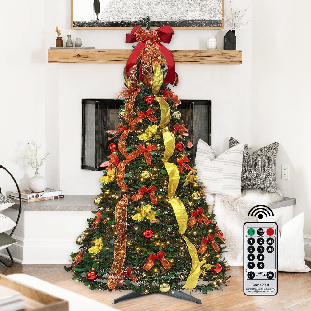 Pull up Christmas Tree Pre Lit with 200 LED Lights 6FT Pop up Christmas Tree USA