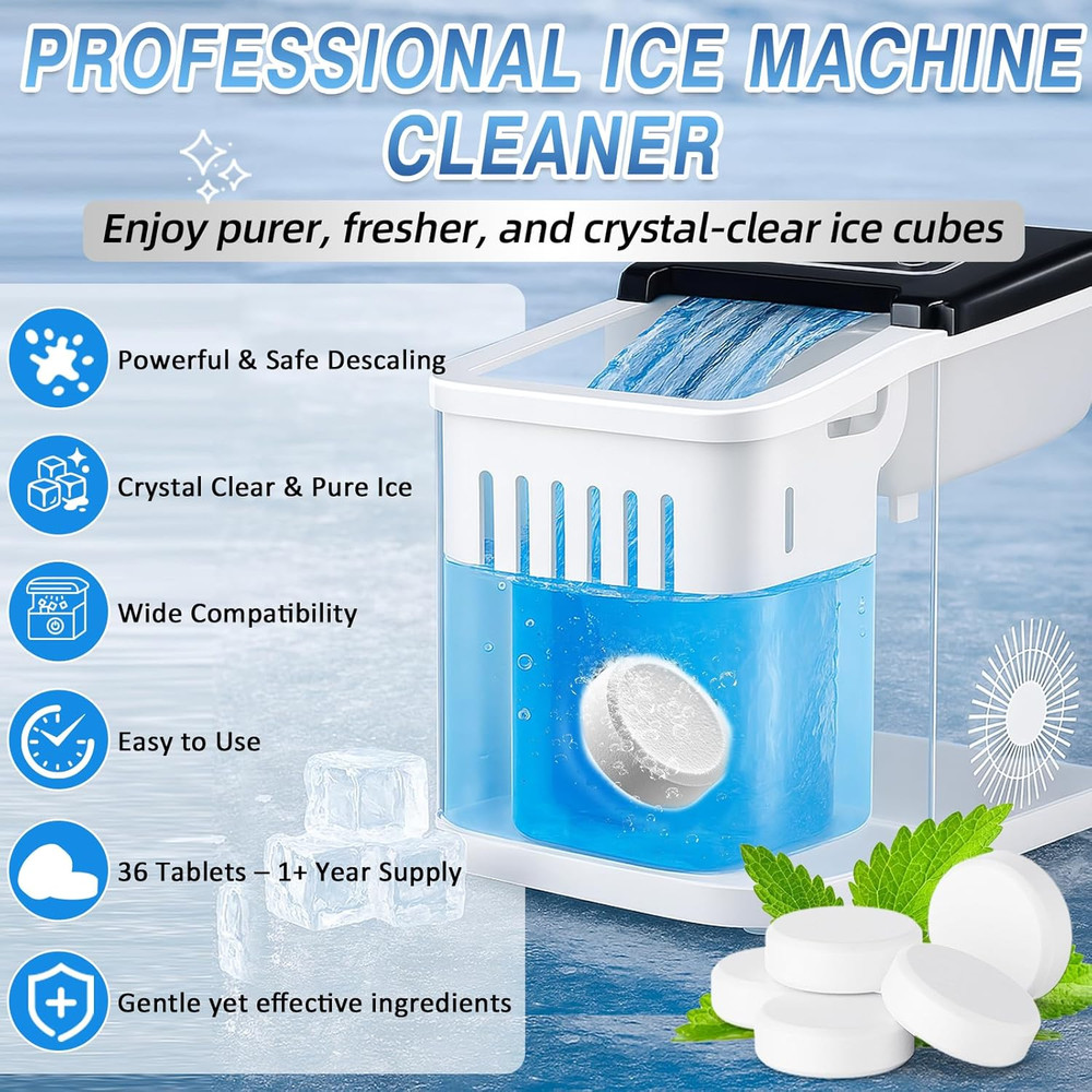 Ice Machine Cleaner Tablets Descaler 36 Pack, Countertop Ice Maker Cleaner Table
