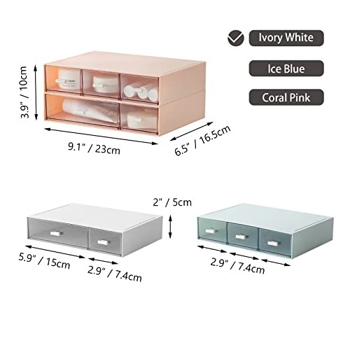 Desktop Organiser with 5 Drawers, Stackable 2 Flat Layers & 5 Drawers, White