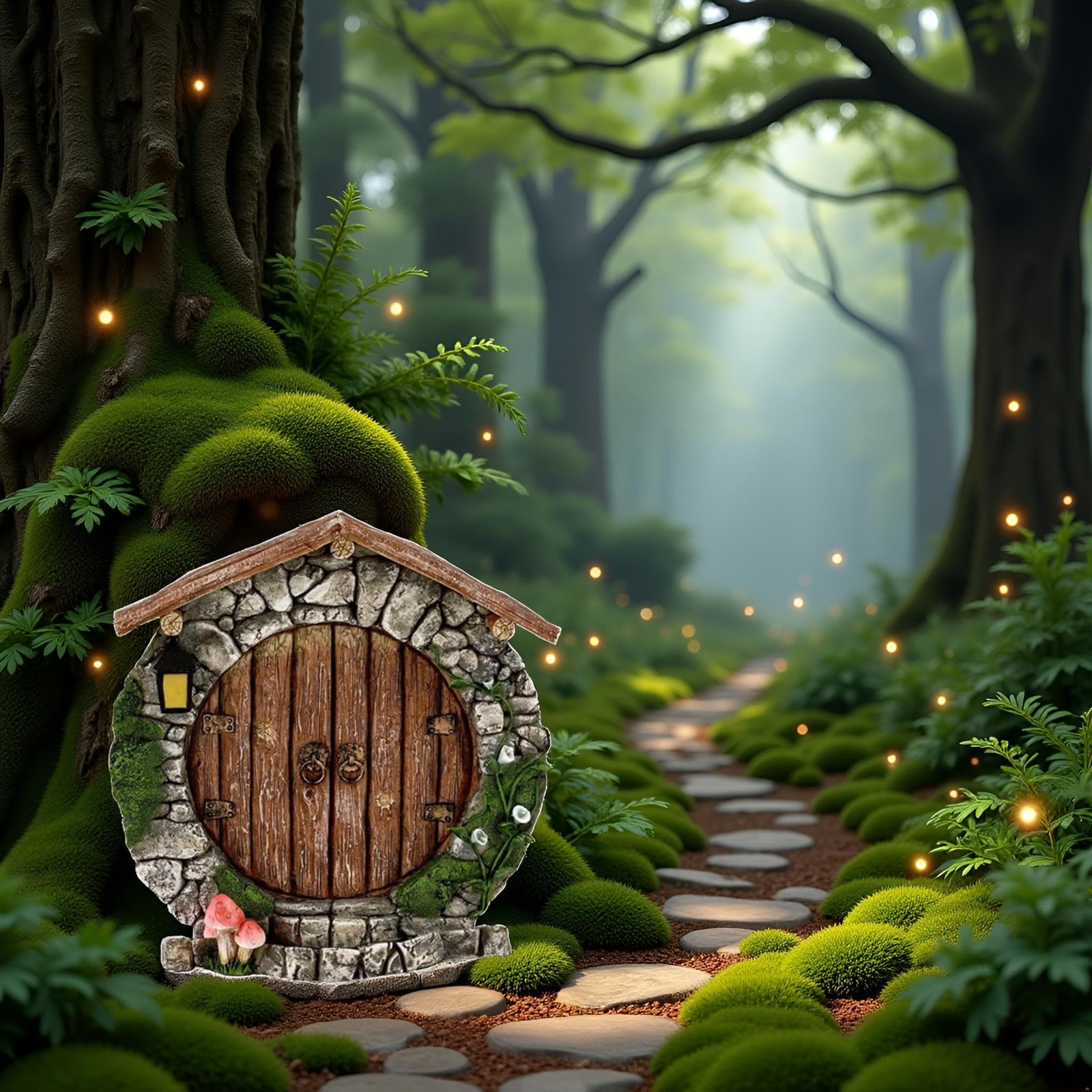 Brown Fairy Gardens Doors and Windows for Trees Mini Fairy Statues Wall