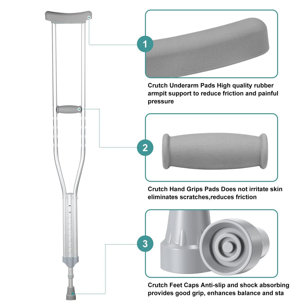 Replacement Crutch Pads 6 Pieces Accessory Kit with Gray