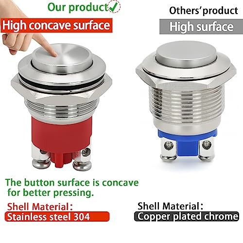 5Pcs 19mm Momentary Push Button Switch High Round IP68 Waterproof 5Pcs Silver