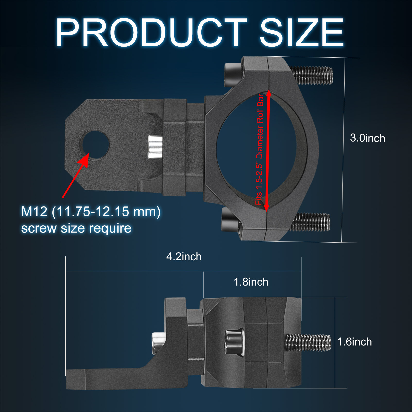2x For Polaris RZR LED Whip Lights Mounting Brackets 1.5-2.5" Roll Bar Mount UTV