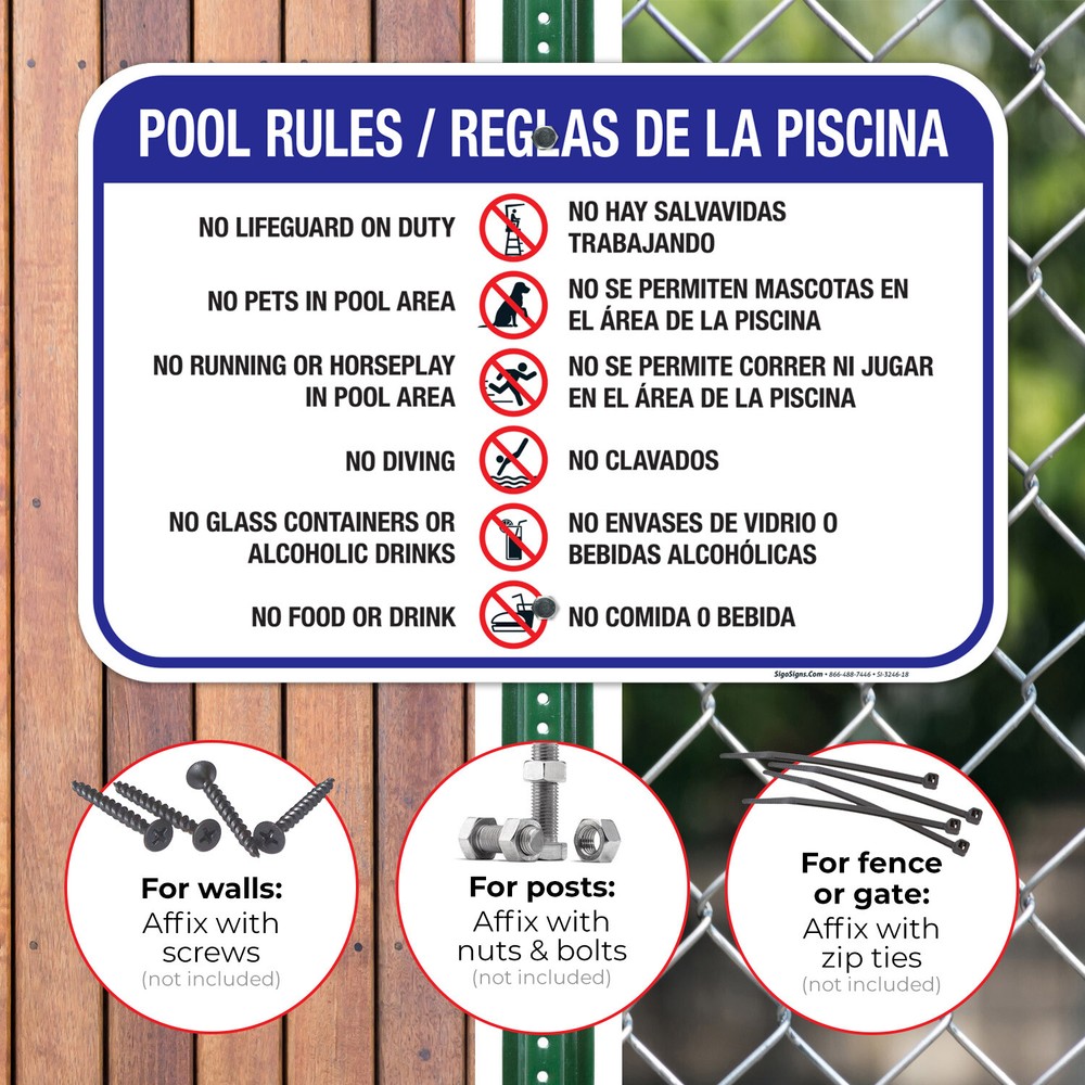 Pool Rules Sign Bilingual, Spanish English,