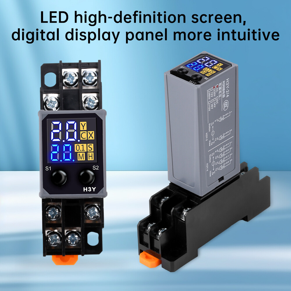2Pcs Adjustable Digital Time Relay Cycle Time Delay Relay with Base AC 220V