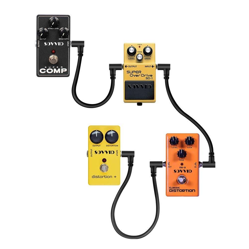 3 Pack 6 Inch Guitar Patch Cables, Black Right Angle Pedal Effect Cables