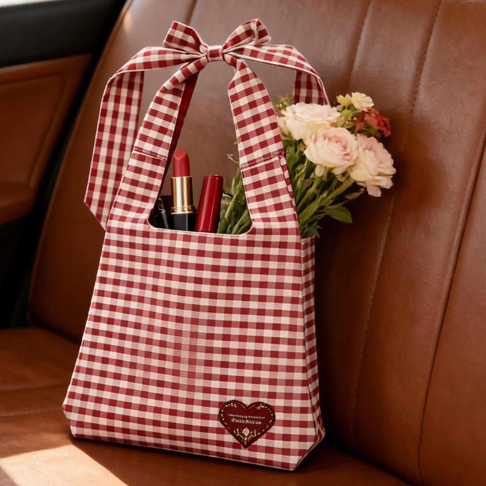 Barnes & Noble Valentine’s Day Book Tote Bag NEW With Tags 2026 Red White Check