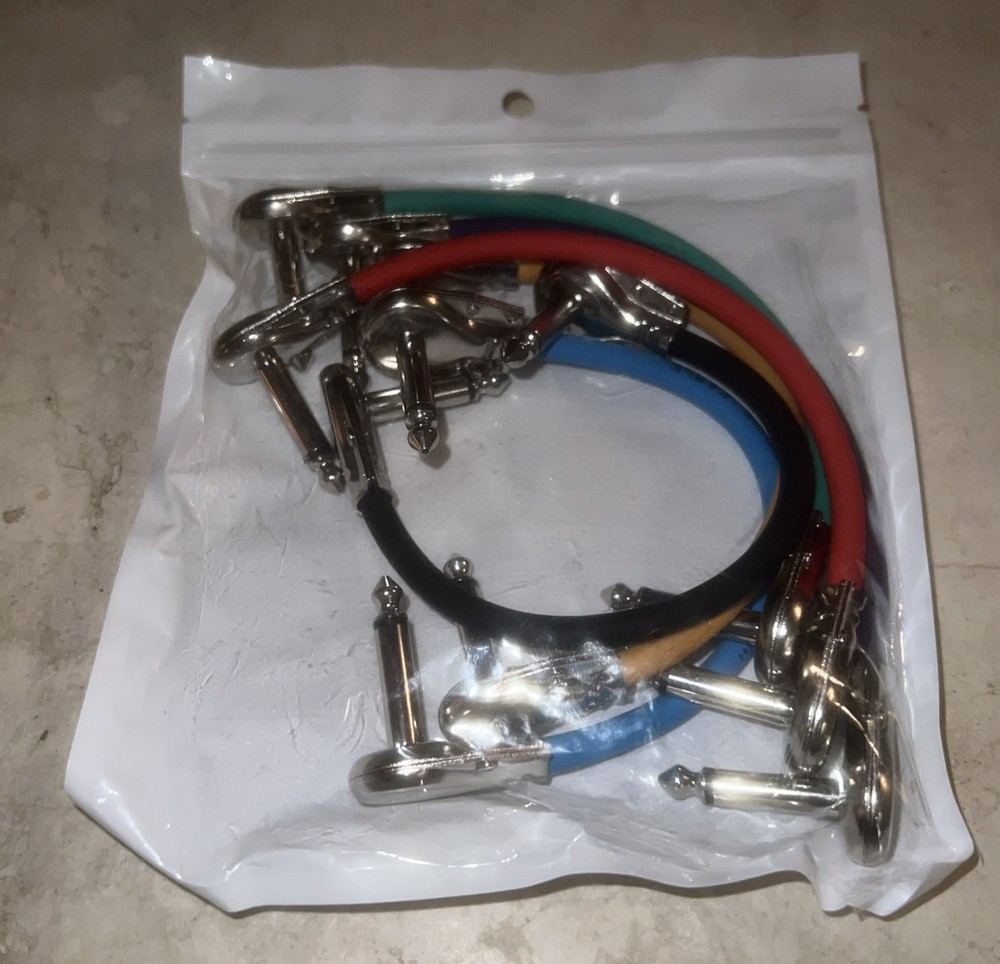 6 Guitar Effect Pedal Board Instrument Colored Patch Cord Cables 6” Right Angle