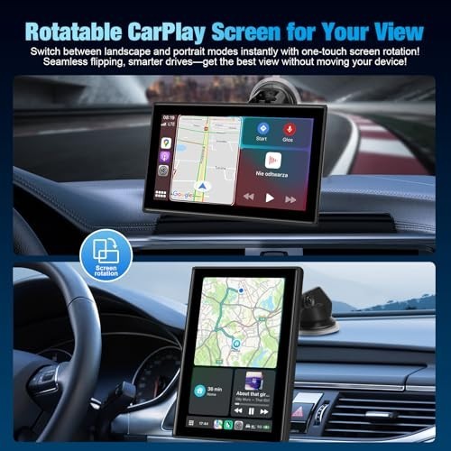 7" Portable Wireless CarPlay & Android Auto Screen - HD Touch, Bluetooth, GPS, V