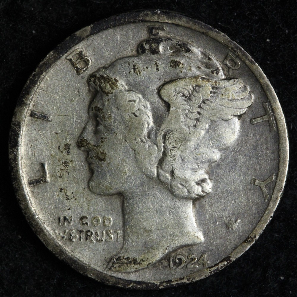1924-D Mercury Silver Dime VF+ E362 AUCM
