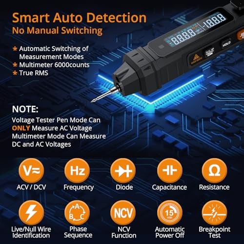 3 in 1 Pen Type Multimeter with Phase Sequence Detection 6000 Counts Digital