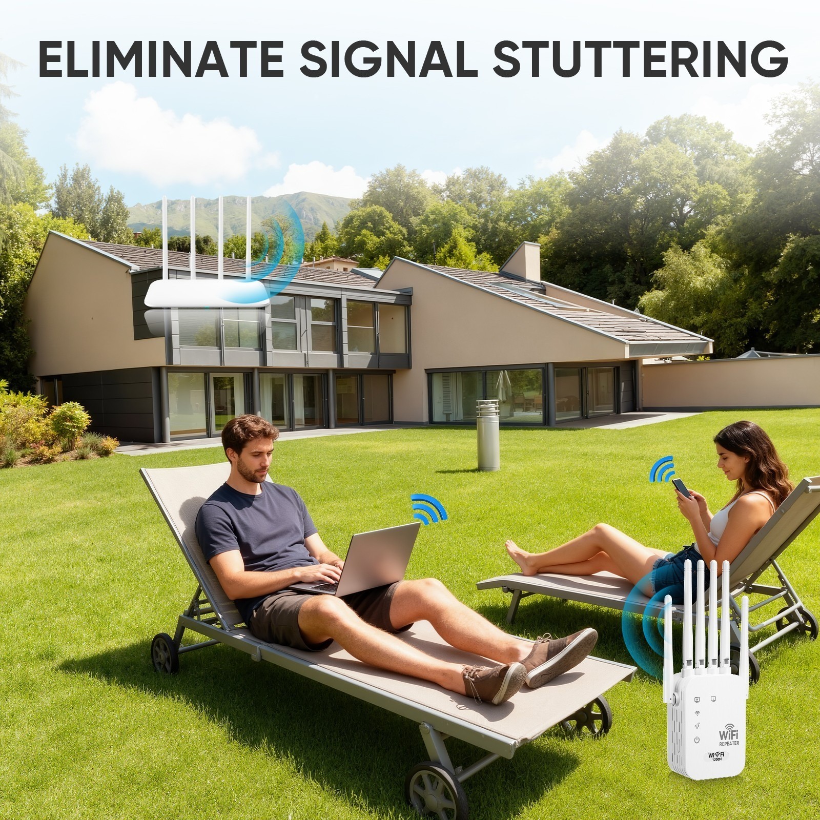 WiFi Extender 6-Antenna Strong Signal, 1200Mbps Dual Band (5GHz/2.4GHz) Booster