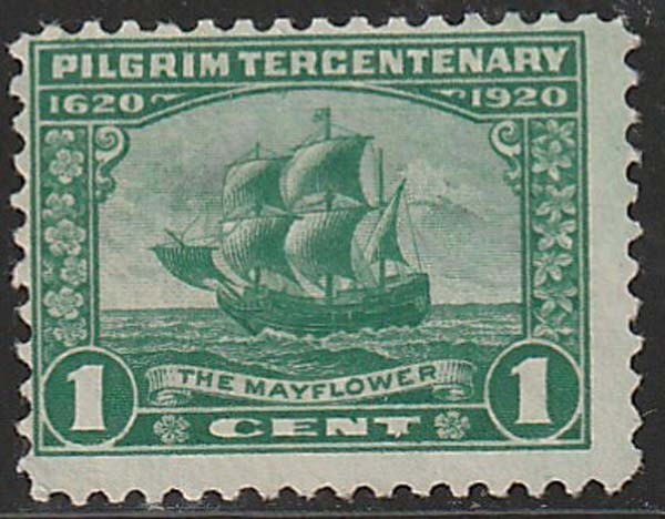U.S. Sc. #548, Unused, 1920, 1-cent Pilgrim Tercentenary, Flat Plate, Perf 11