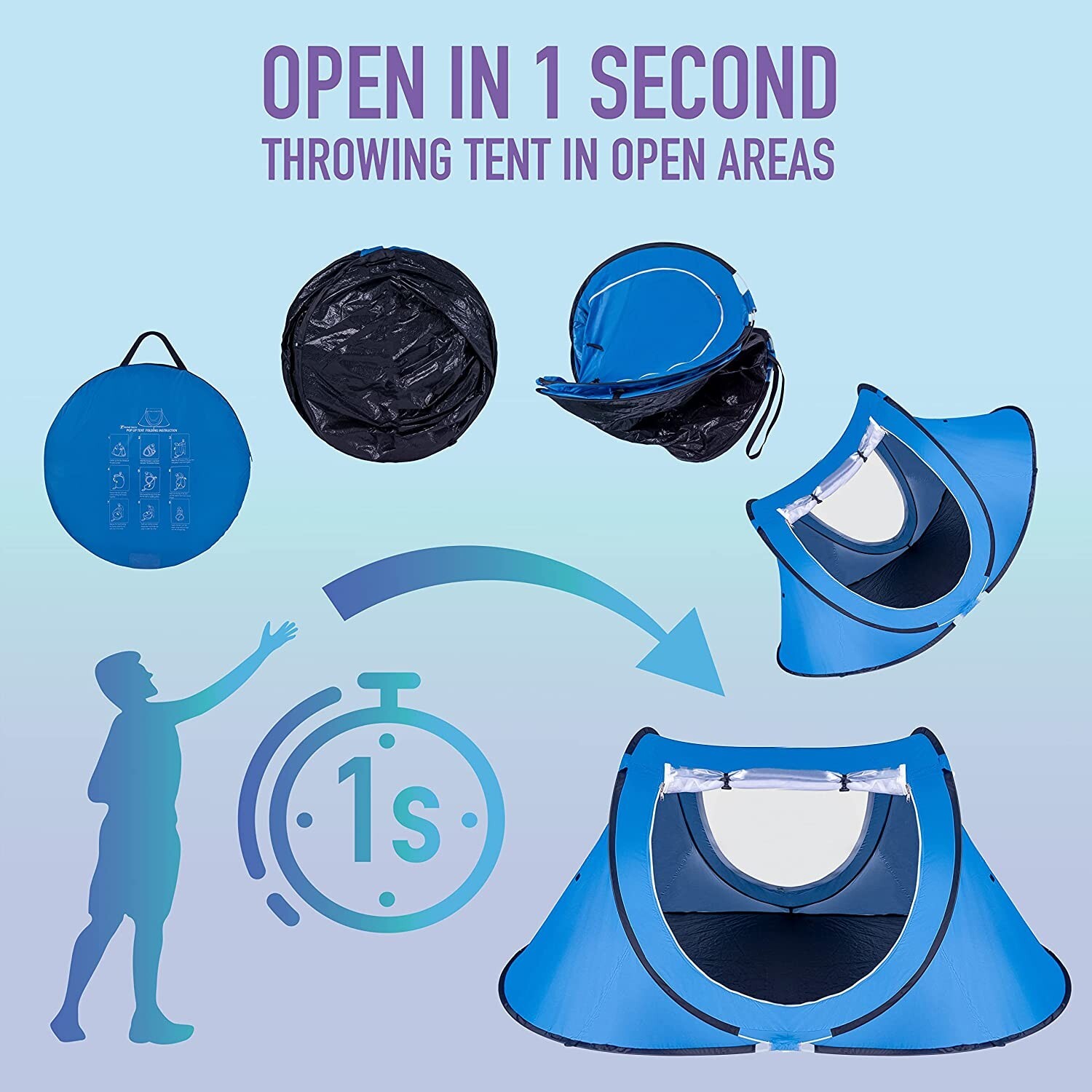 Zone Tech Portable Pop Up Tent Easy Set up 3-4 Person Sunshade Shelter