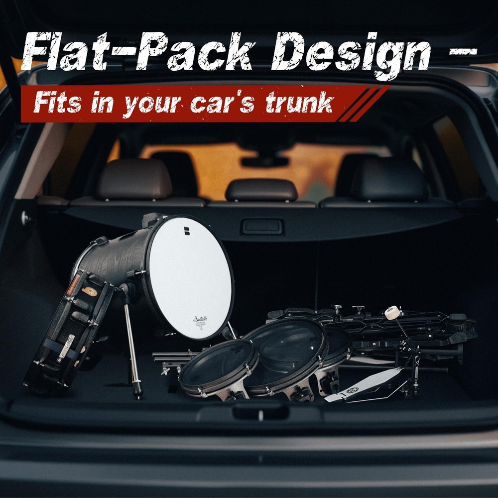 Portable 5pc Drum Set Compact 14 Inch Kit Thin Shell Full Hardware Black