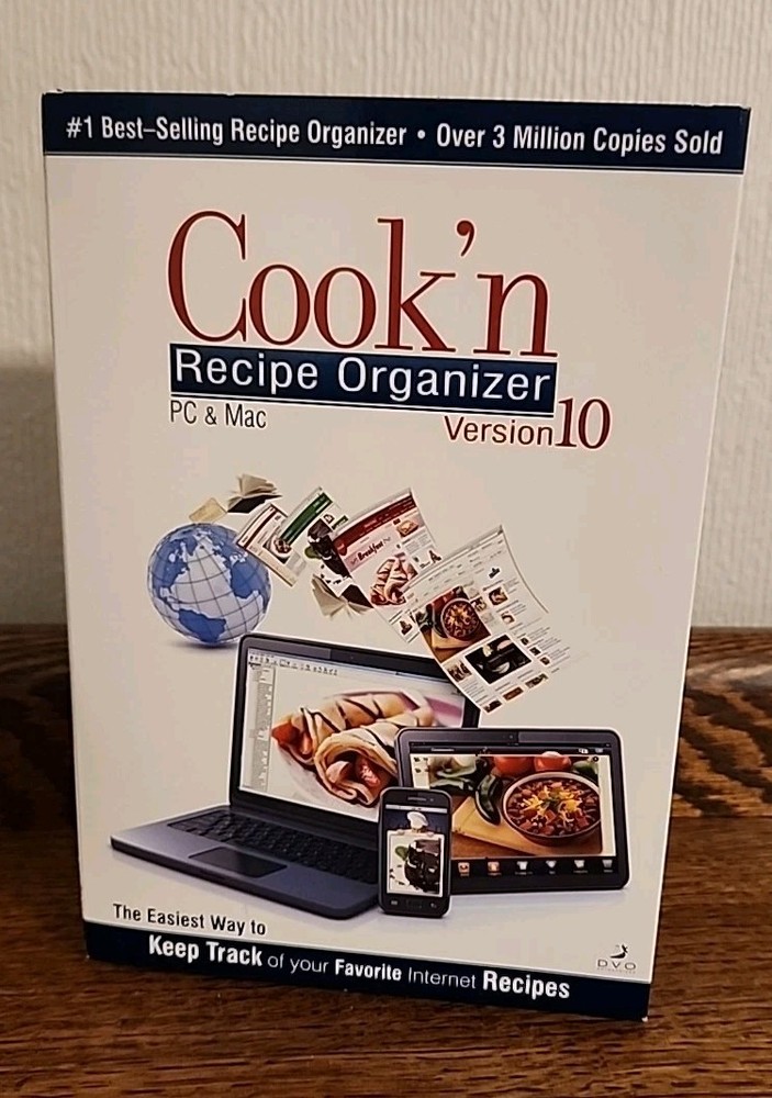Cook'n Recipe Organizer Version 10 PC & Mac Software CD Internet Recipes