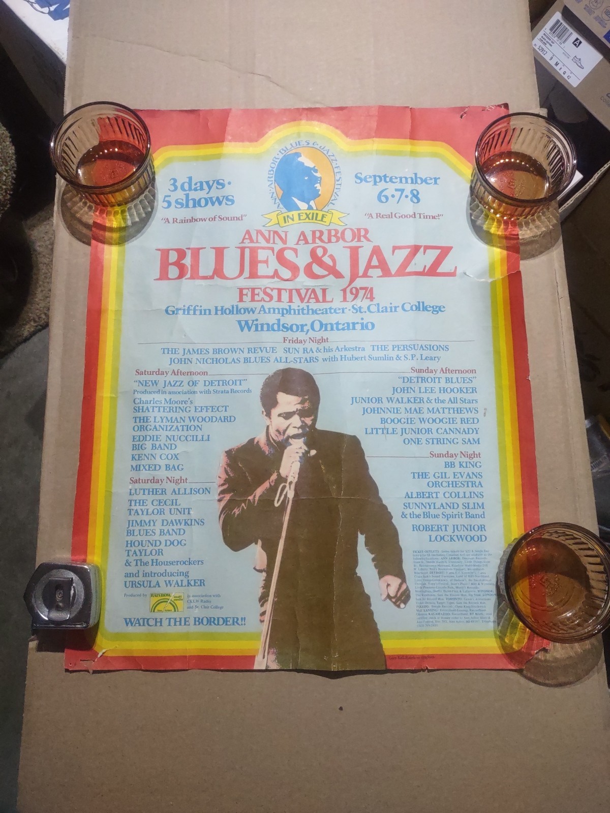 ORIGINAL 1974 ANN ARBOR BLUES & JAZZ FESTIVAL POSTER FEATURING JAMES BROWN