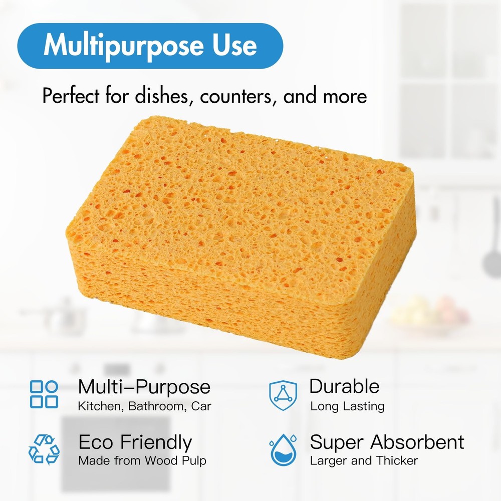 NBStarTech Kitchen Sponges – 4 Pack Large Cellulose Dish Original, Beige